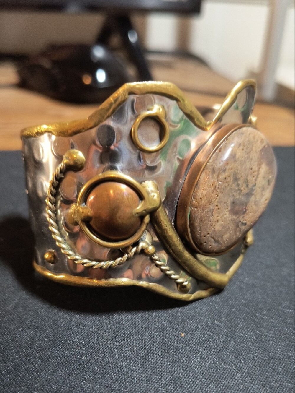 Handcrafted Mixed Metal Statement Cuff Bracelet in Gold and Silver - Picture 3 of 5